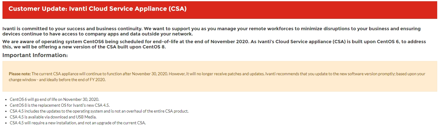 Ivanti-CSA-Versionsupgrade- Info von perinova- Managed Services